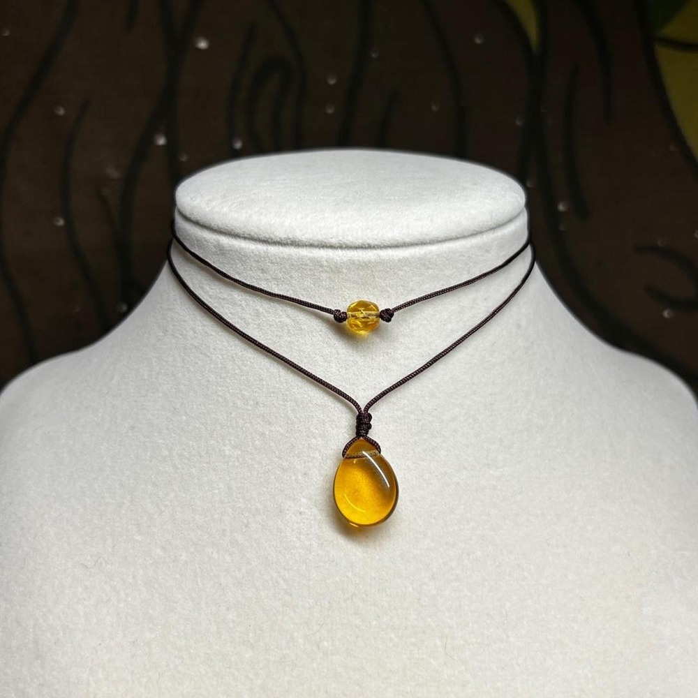Amber topaz czech glass layering set adjustable dainty boho chic necklace gift